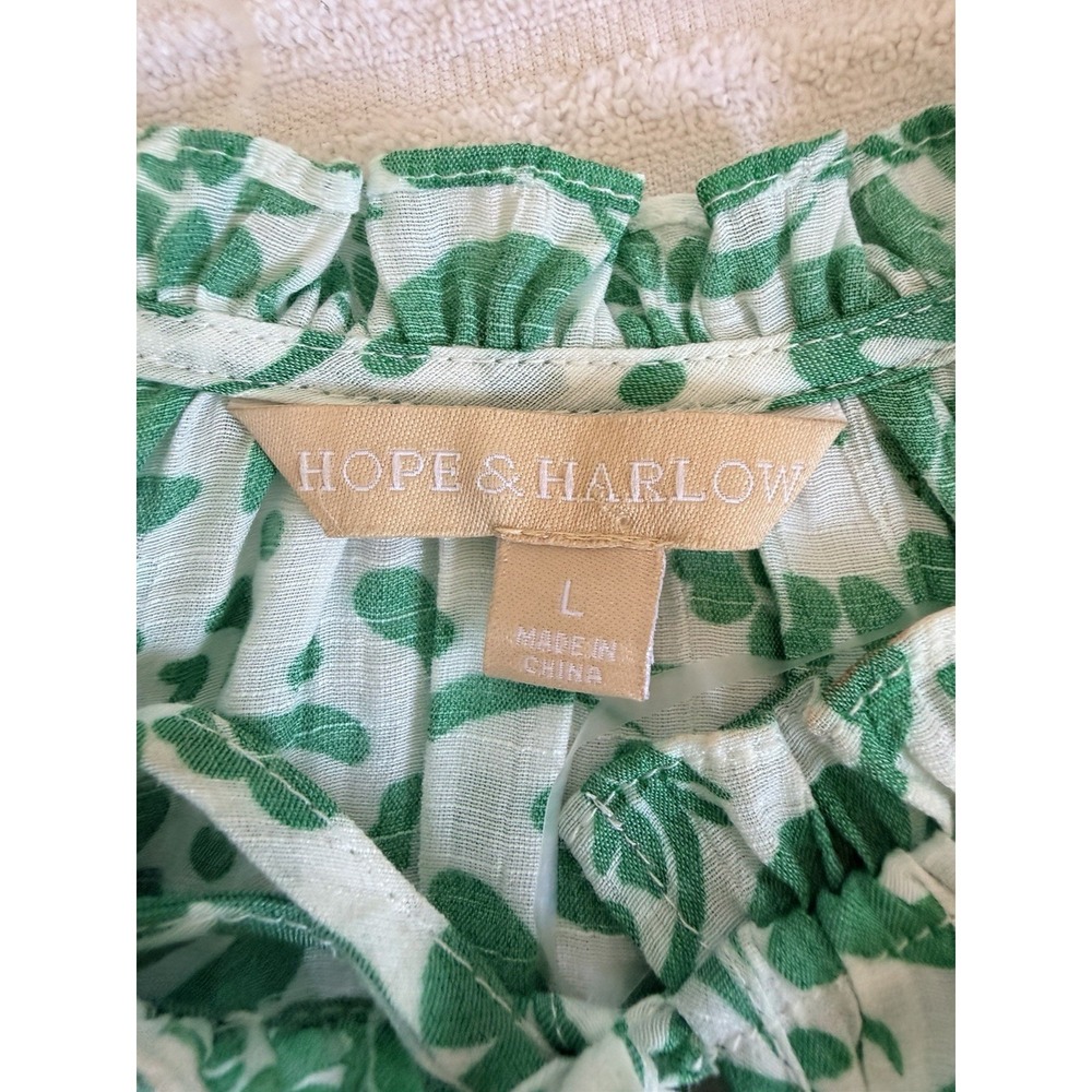 Hope & Harlow Womens L Green Floral Boho Peasant Top Tie Neck Spring Vacation - Picture 14 of 15